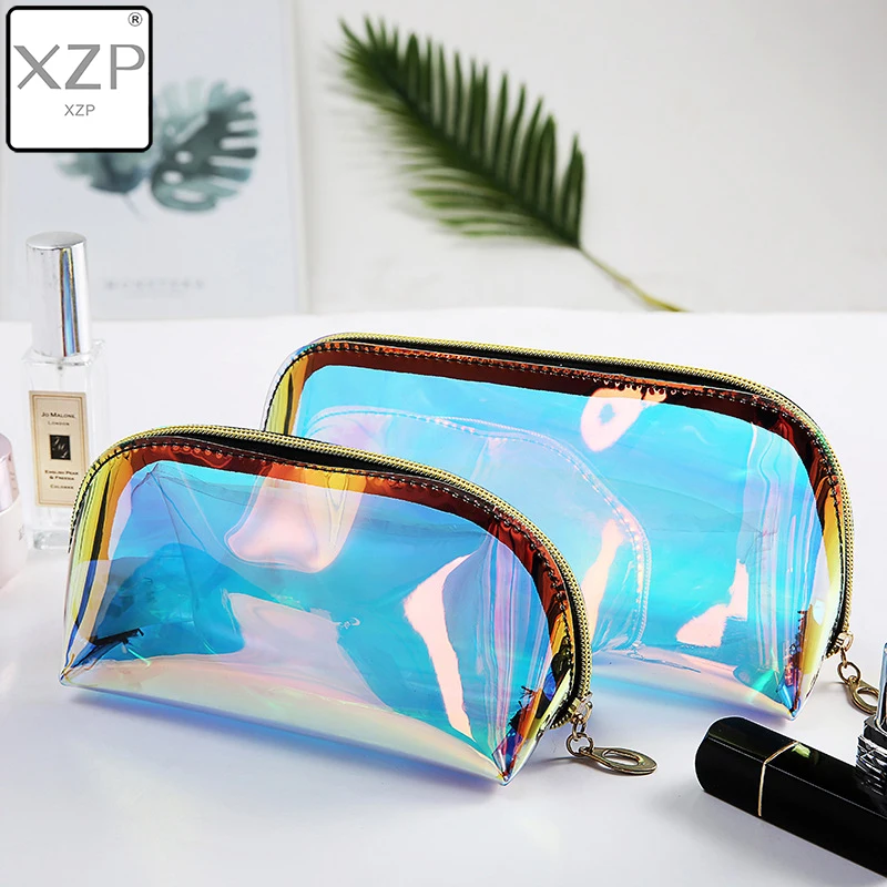 XZP полукруглая косметичка для женщин цветные лазерные косметички на молнии