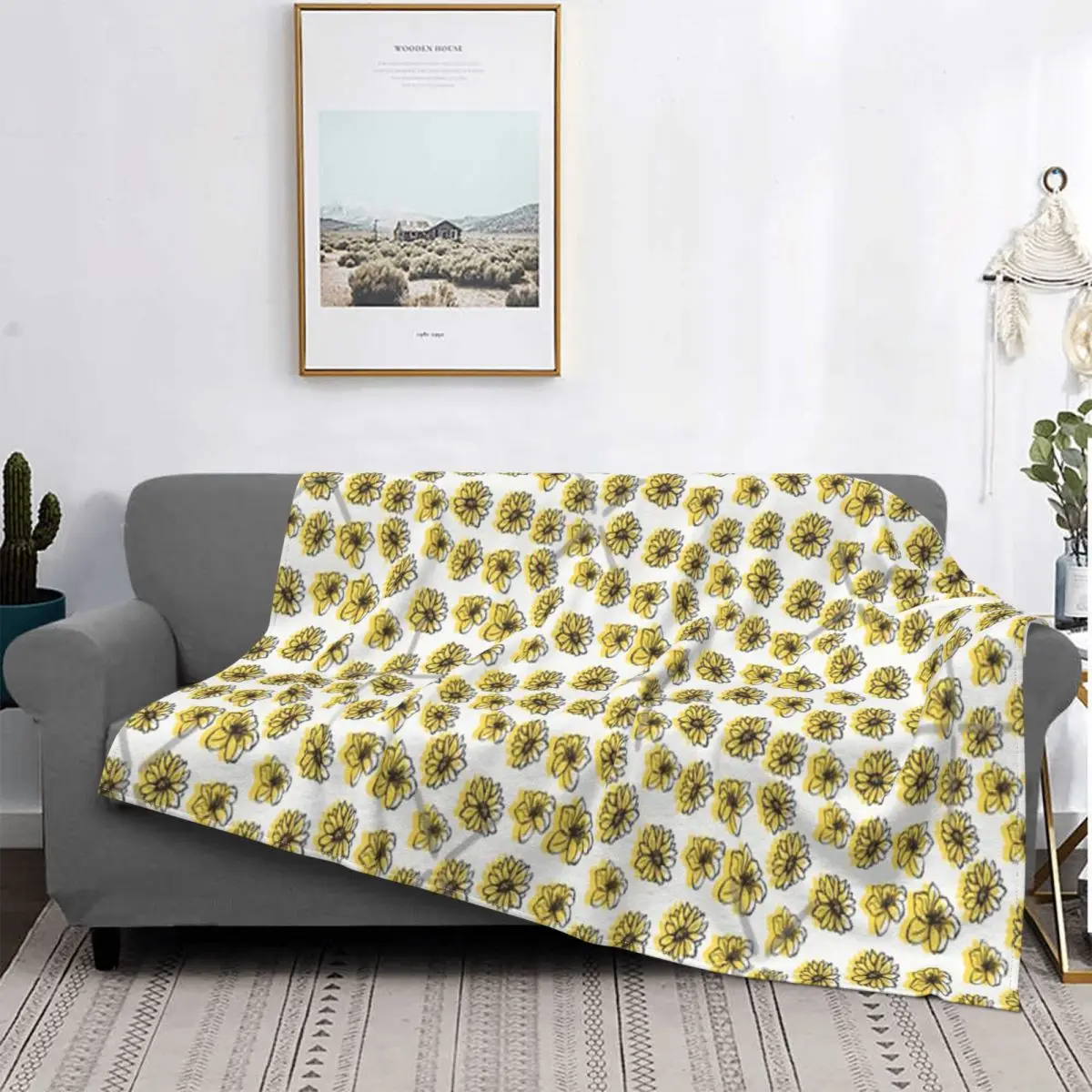 

Manta clásica con patrón de flores amarillas, colcha para cama, manta para pícnic