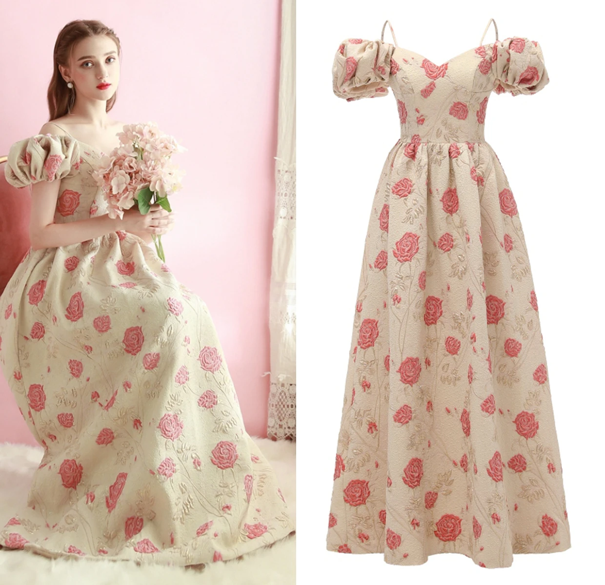 

Платье подружки невесты с открытыми плечами и цветочным принтом, ТРАПЕЦИЕВИДНОЕ ПЛАТЬЕ С V-образным вырезом и рукавами-фонариками для свадь...