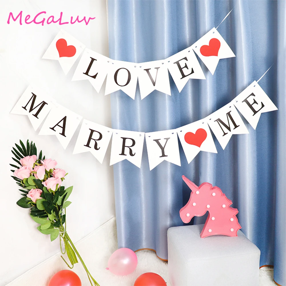 Wedding Party Decor Love heart Marry me Banner I Love you Wedding Banner Valentine's day Garland Brithday Party Flags Buntting