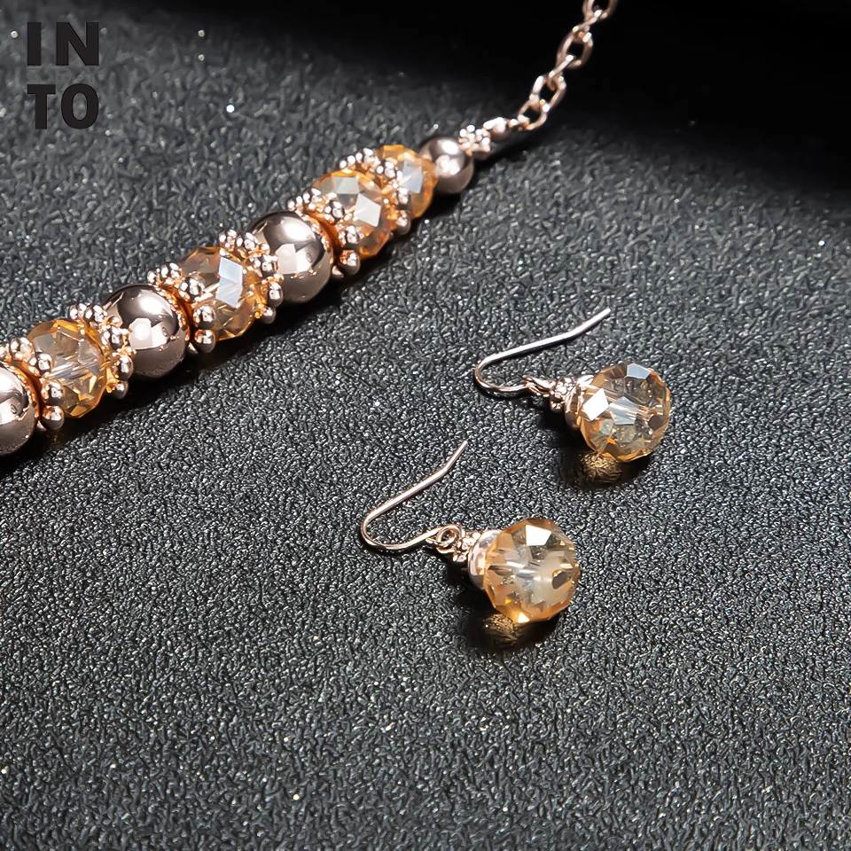 Модный комплект ювелирных изделий стеклянные бусины висячие серьги с колье