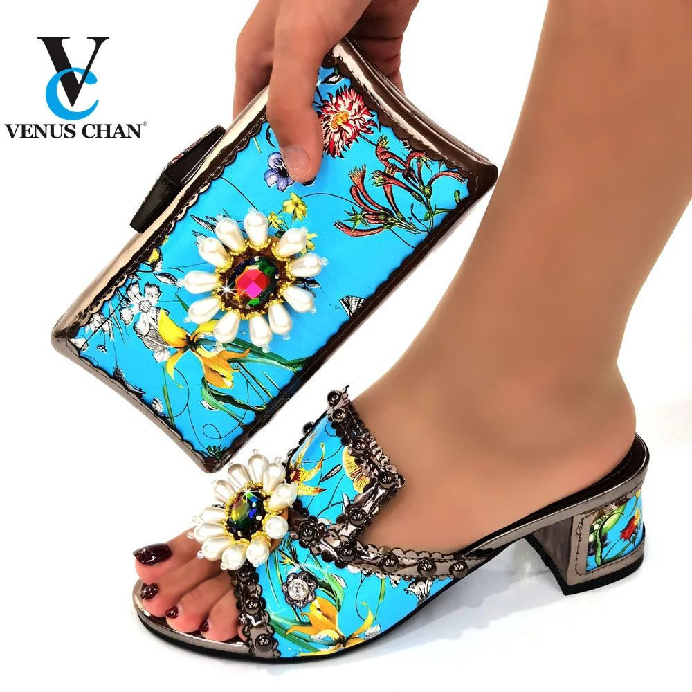 

African Design 2021 Nable Decorated With Rhinestone Magenta Shoes And Bag Set Matching Shoes And Bag Set Super High Heel Sandals