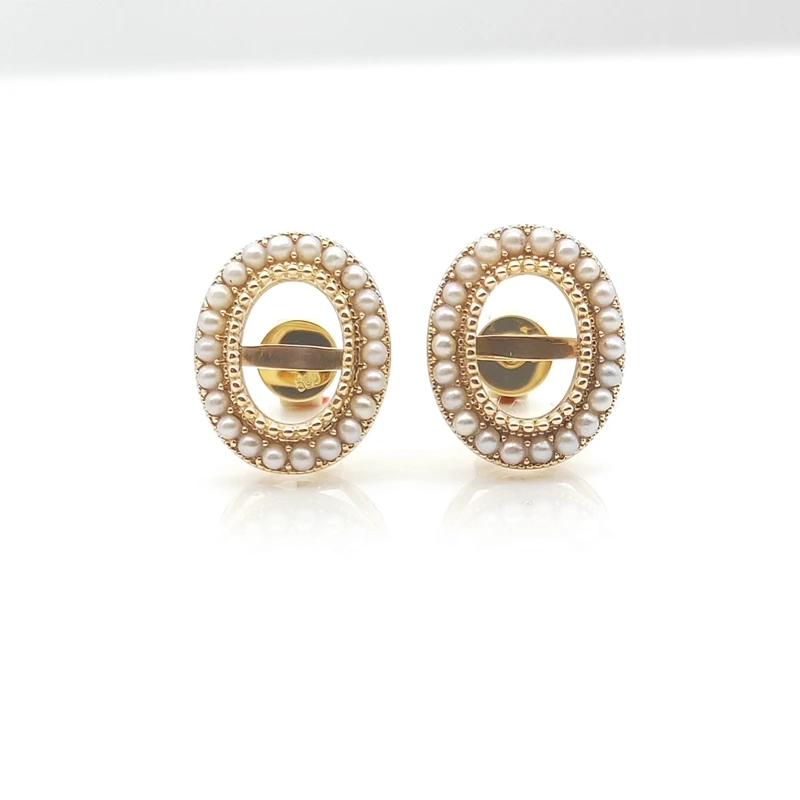 

7x5mm Oval Solid 14K Yellow Gold pearls Semi Mount women Jewelry Stud Earrings