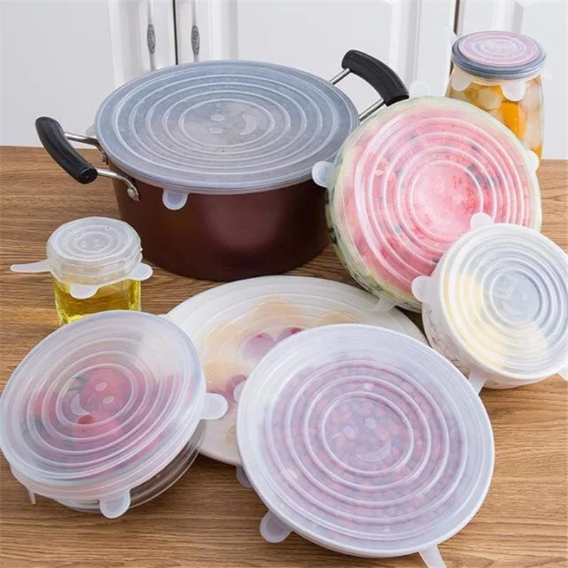 

6pcs/lot Reusable Silicone stretch lids universal lid food wrap bowl pot lid silicone cover pan cooking Kitchen Stoppers Tools