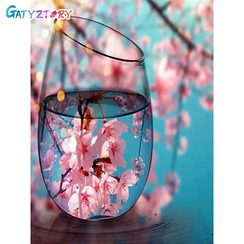 

GATYZTORY 5D Diamond Painting Cup Flower Full Square&Round Diamond Embroidery Mosaic Landscape Home Decorations Gift