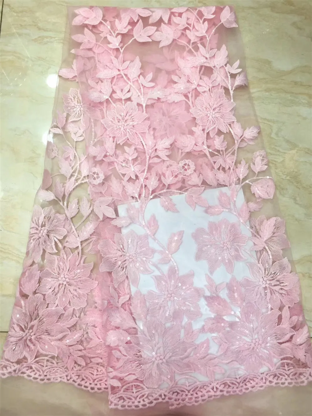 African Net Sequins Laces 5yard Latest Nigerian 2019 Baby Pink Sequin Fabric For Sewing Dress Tulle Lace X8 | Дом и сад
