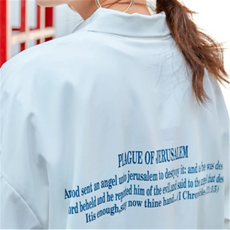 

2020 Spring Women White Shirt Fashion Lapel Long sleeve Shirt Streetwear Womens Tops and Blouses Loose Print Shirts High quality