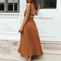 2021 elegant spaghetti strap long dress women vintage solid sleeveless hollow out sexy party dresses female casual maxi sundress