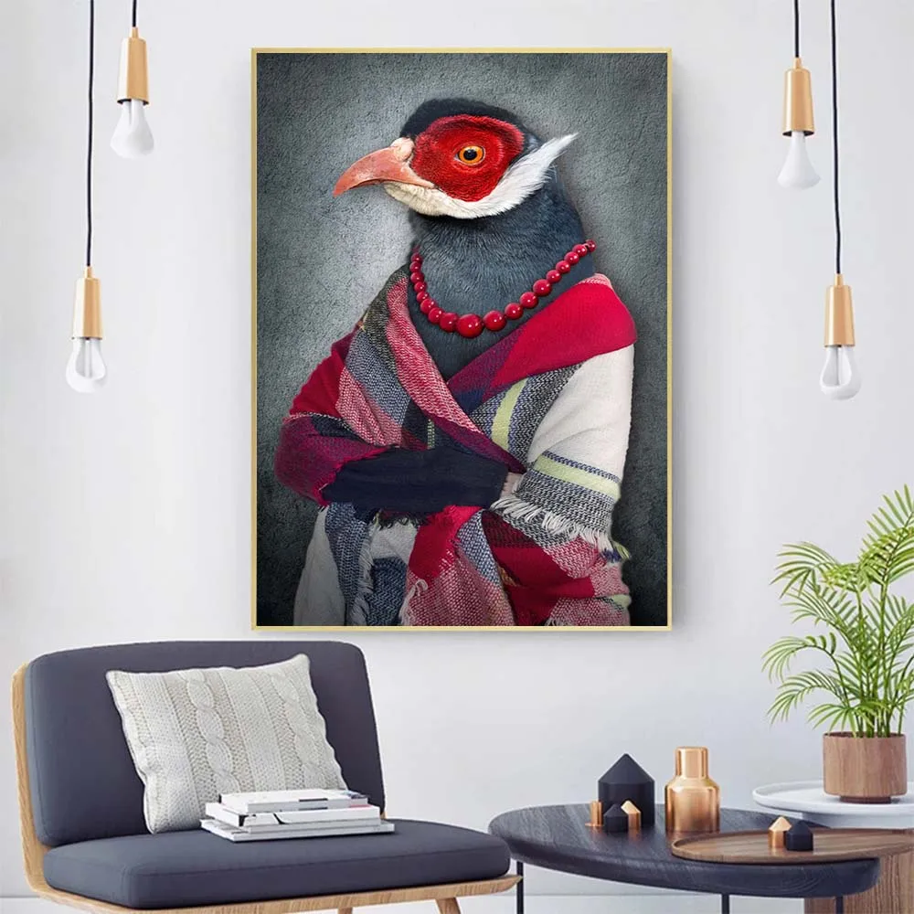 

Bird Lady In Shawl Skirt Art Canvas Print Painting Anthropomorphic Animal Wall Picture Living Room Home Decoration Poster