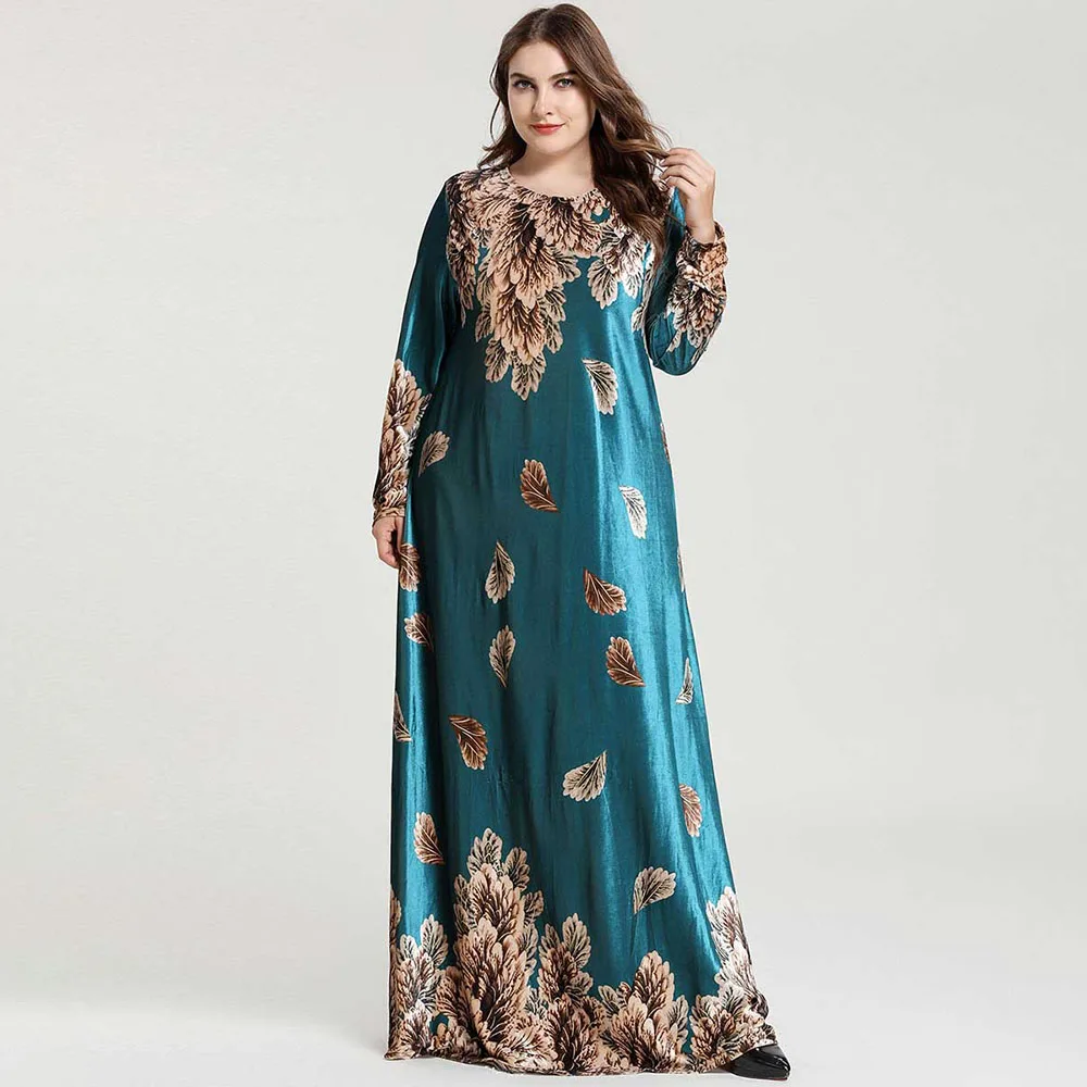 Abayas For Women Muslim Abaya Dress Plus Size Velvet Winter Dresses Elegant Party Fashion Oversize Dubai Islamic Clothing Green |