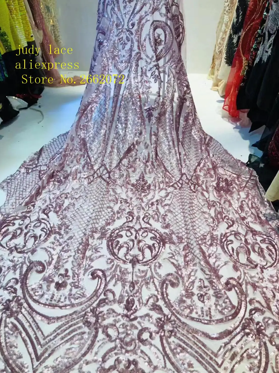 

5yards/bag Deep red embroidered sequins fashion classic European and American style fabrics used in dress design JC83#