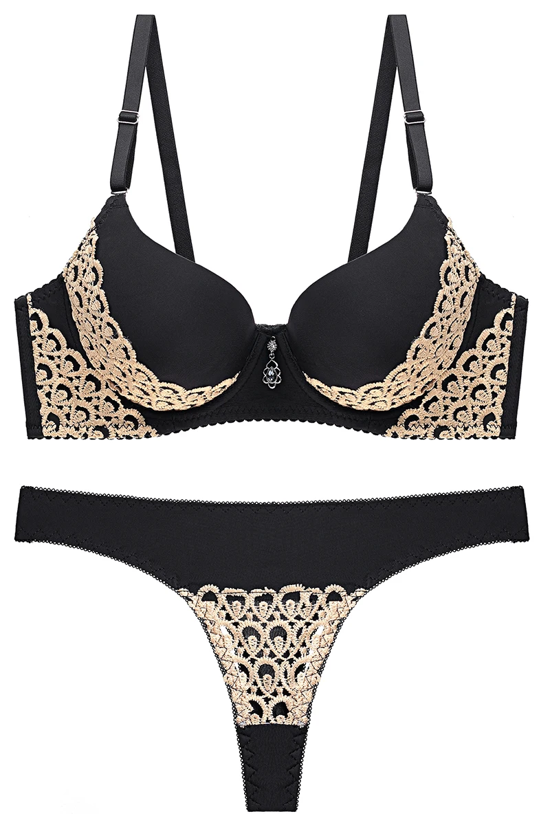 

2020 new high quality sexy medium thin bra set lace thong hollow underwear set 4
