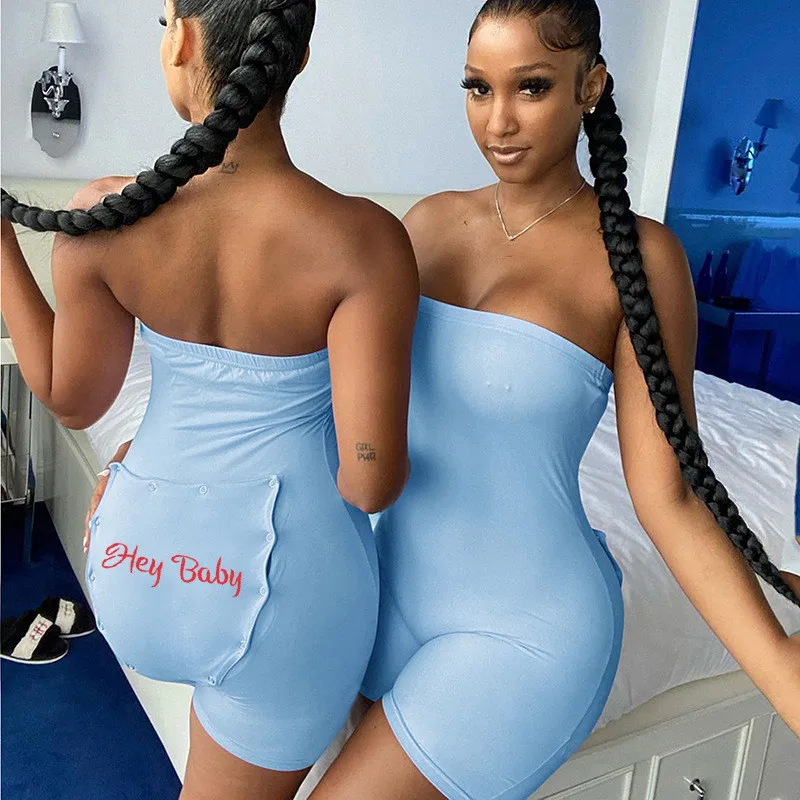 

Strapless Off Shoulder Sexy Rompers Women Butt Flap Bodycon Nightwear Jumpsuits Autumn Letter Embroidery Sleepwear