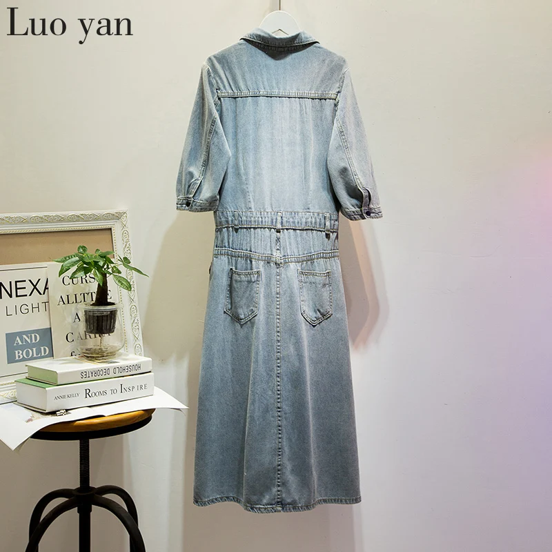 Женское джинсовое платье до колен элегантное Свободное с аппликацией в виде