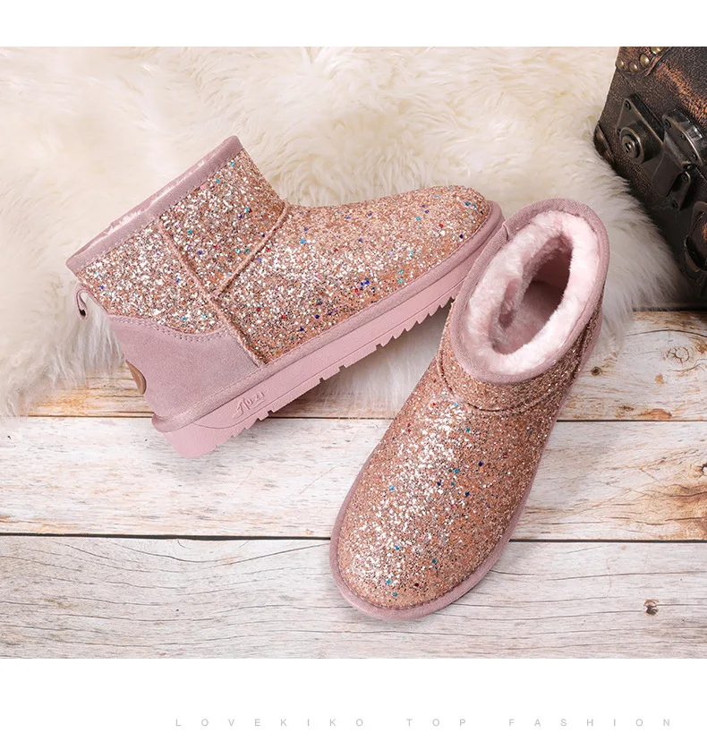 Зимние сапоги с блестками женские короткие студенческие водонепроницаемые