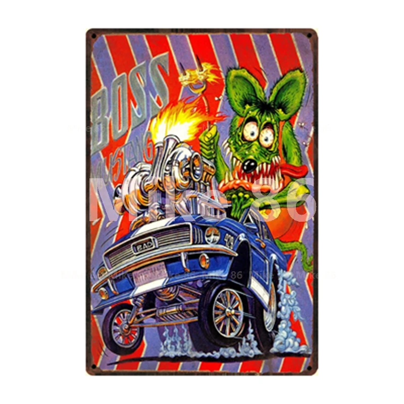 

[ Mike86 ] Rat Pink Cartoon Car Tin Sign Vintage Wall Posters Metal Painting Gift art decor for Room LTA-1874 20*30 CM