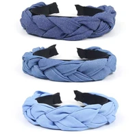 handmade denim weave braided wide headband ethnic women girl thicken blue hair hoop hair accessories