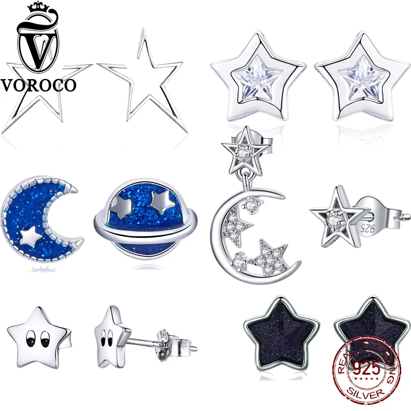 VOROCO старинный серьги гвоздики в форме ночного неба из стерлингового серебра 925