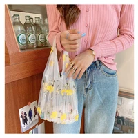new womens mesh bags korean version of flower embroidery female handbags girls all match totebags shopping mobile phone bags