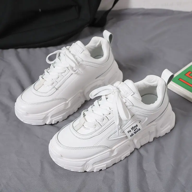 

2022 New Women Spring Trendy Platform Retro Round Head Vulcanized Little White Shoes Female Student Tennis Running Sneakers