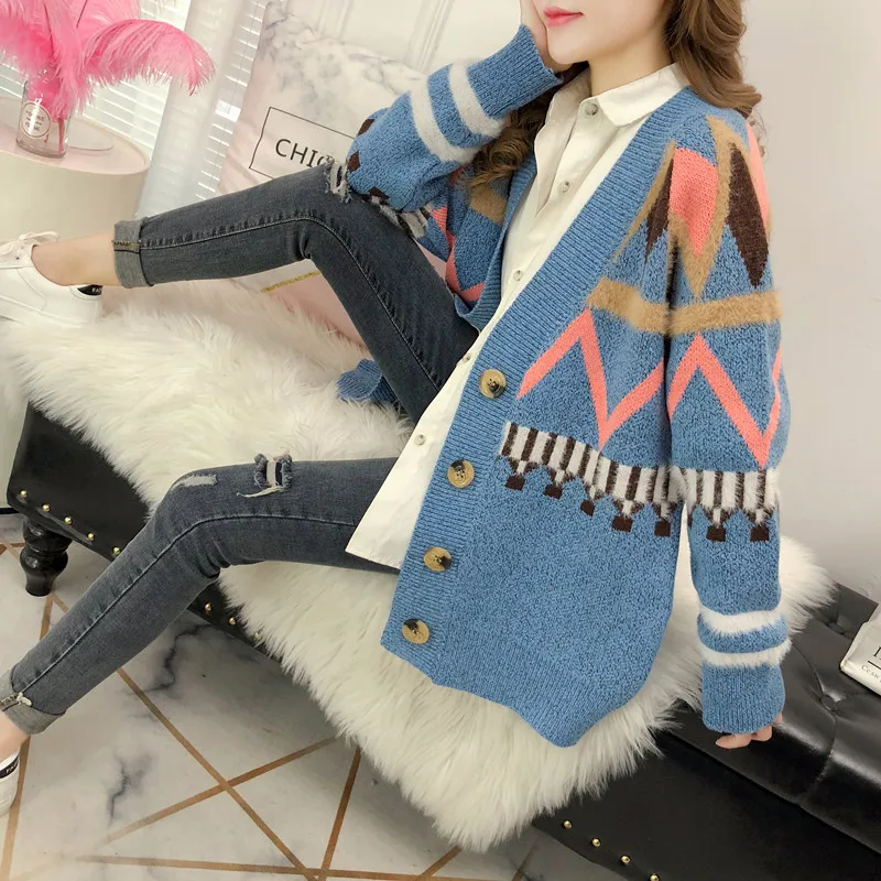 Осень зима 2019 года большие размеры женский толстый Свободный кардиган толстая