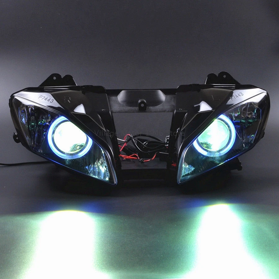 Фара в сборе для мотоцикла светодиодная фара с голубыми глазами Ангела Для Yamaha YZF