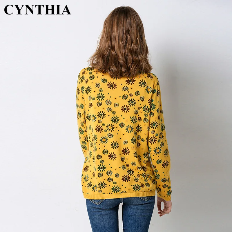 

Spring Autumn Casual Printed Cardigan Women's Crew Neck Pure Cotton Airable Shirt Sweater 8-5