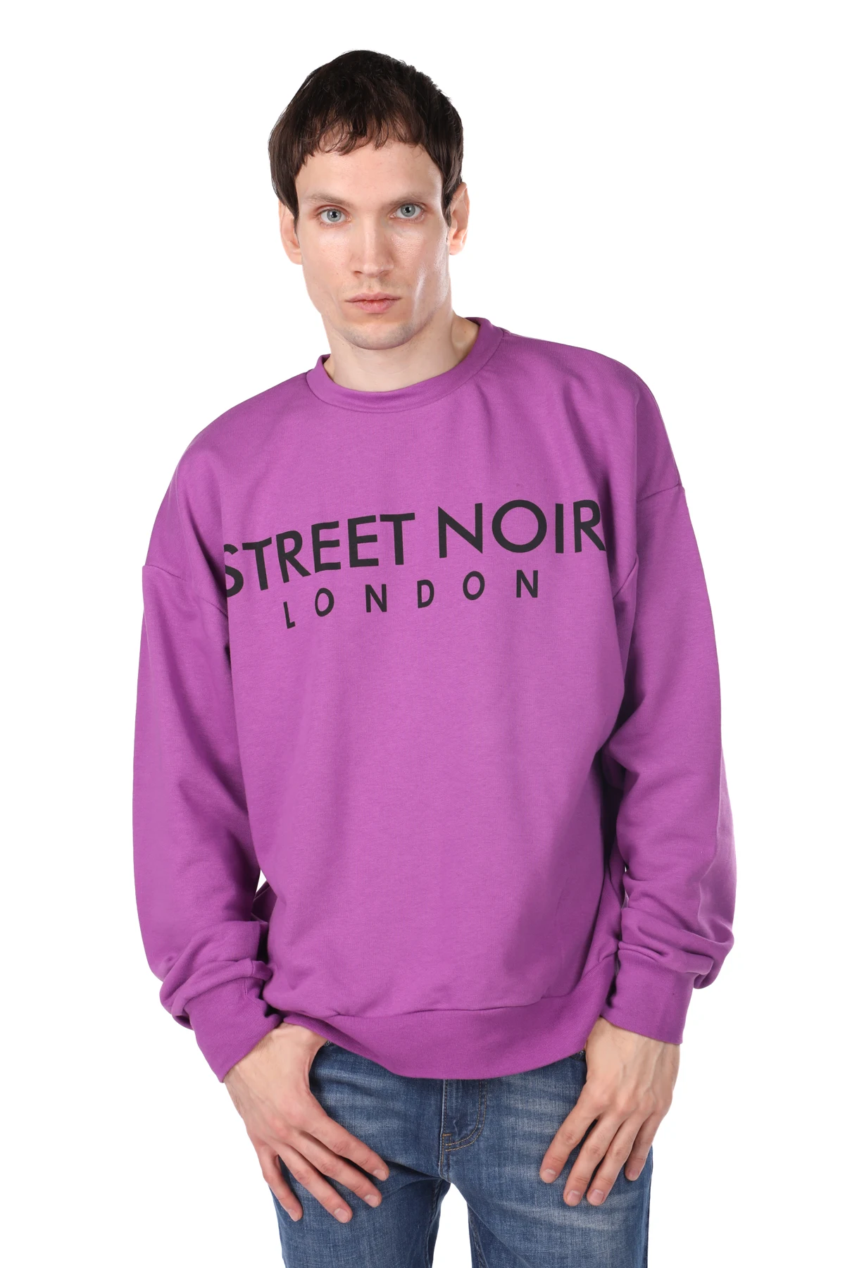 

London Printed Purple Men 'S Bike Collar Sweatshirt