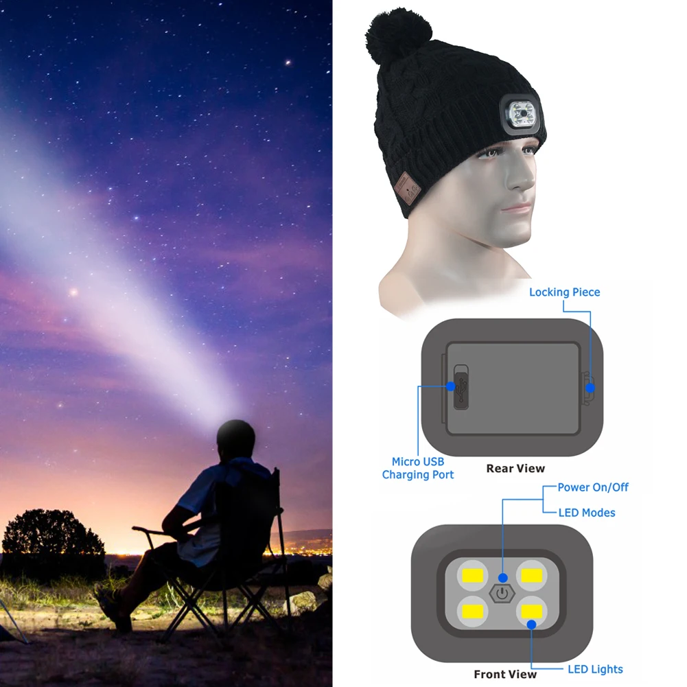 Новая теплая шерстяная Светодиодная лампа с Bluetooth шапка для наушников Unsex