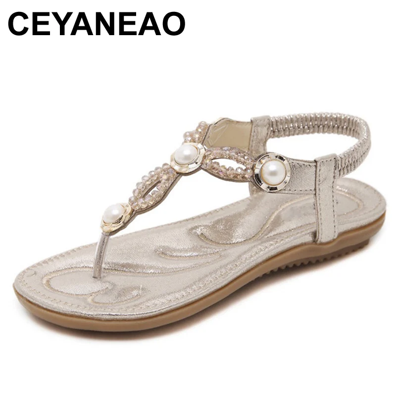 

CEYANEAO Women Flats Sandals Summer New Bohemia Woman Flip Flops Sandals Women Beach Shoes Plus Size 35-42 ladies shoesE992