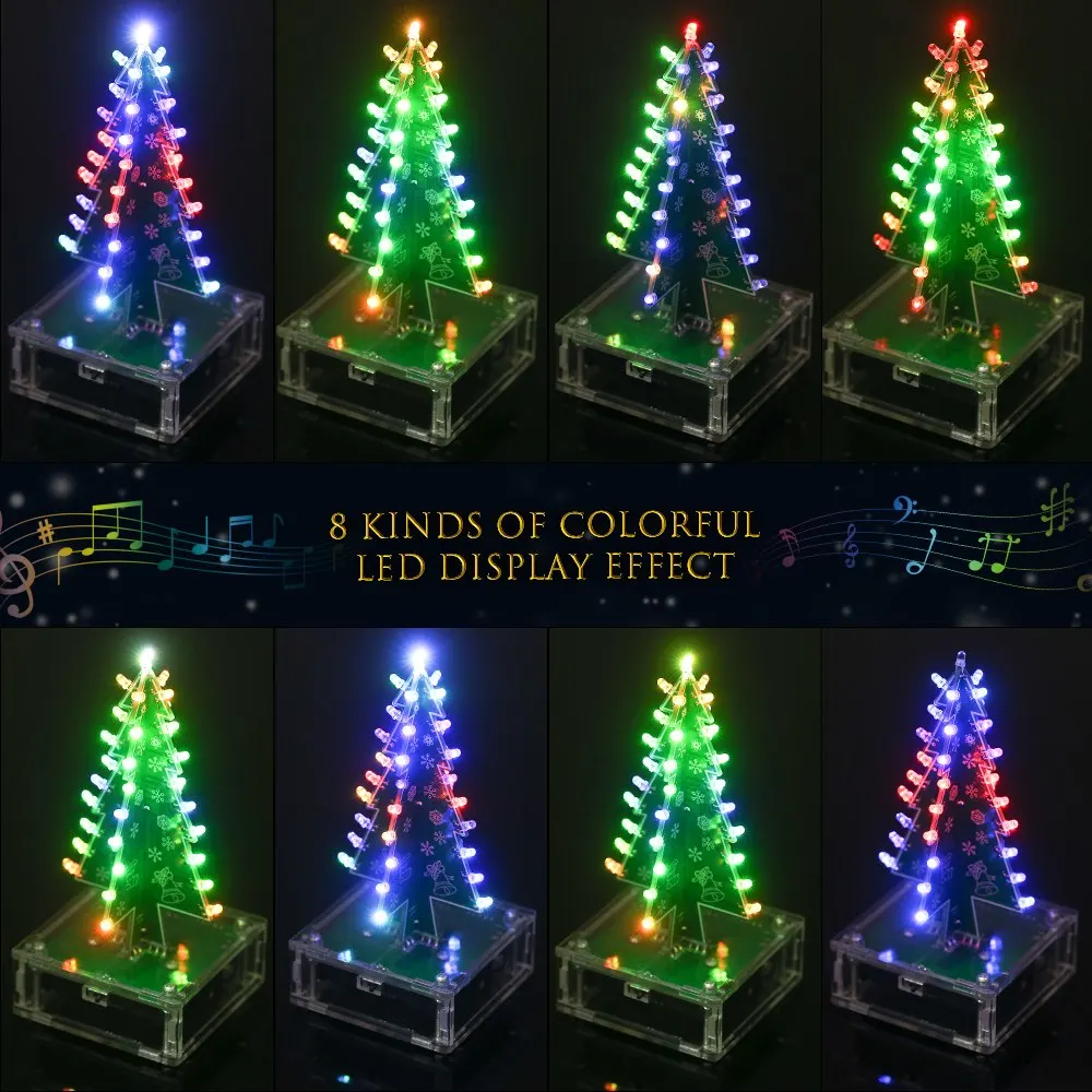 DIY Christmas Tree kit Colorful Easy Making LED Light Acrylic with Music Electronic Learning Kit Module | Инструменты