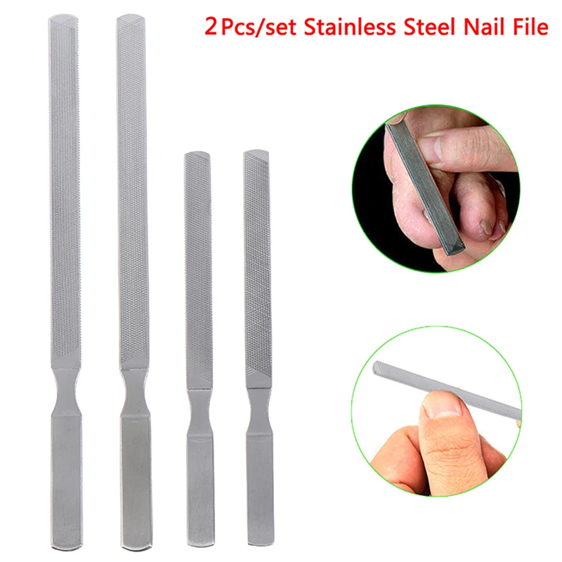 

2Pcs/Set Strong Professional Nail Sanding 2/4 Sided Polishing Stainless Steel Nail Files Buffering Nail Art Beauty Tools