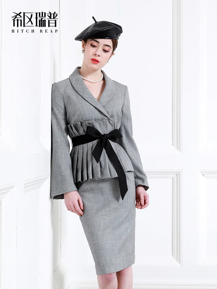 High End Fashion Professional Suit Women'S 2021 Spring Fashion Lace Up Green Fruit Collar Skirt Two Piece Set
