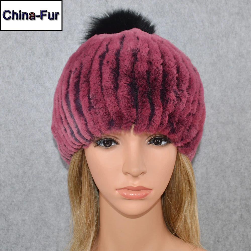 Новое российское изобретение женские натуральный шапка из меха кролика рекс