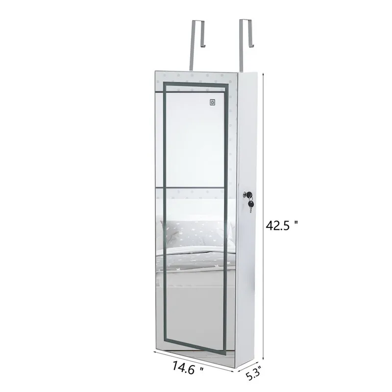 

Full Mirror Wooden Wall Mounted 4-Layer Shelf With Inner Mirror 3-Color Led Light Jewelry Storage Mirror Cabinet Storage Cabinet