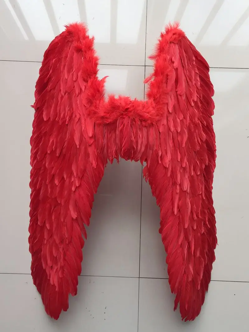 red 80*80 см вечерние крыло Косплей ангел и дьявол цвета, декорированной крыльями из перьев с братьями или колледж карнавальный костюм мяч - Цвет: red