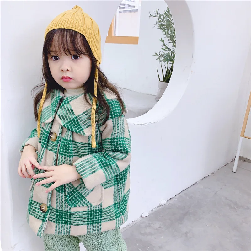 Зимняя модная стеганая шерстяная клетчатая куртка с большим отложным воротником