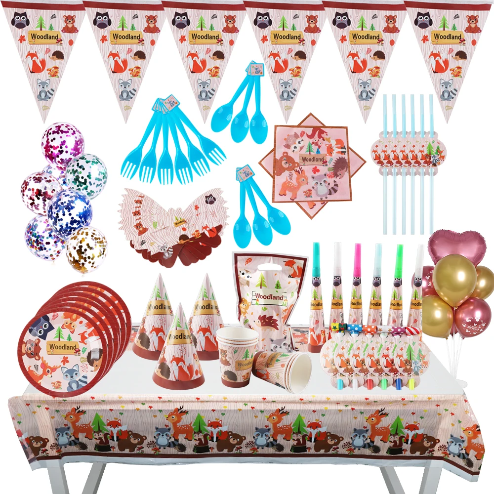 

Jungle Forest Little Animal Birthday Hat Party Decoration Cup Plate Straw Tablecloth Disposable Party Table Utensils Baby Shower