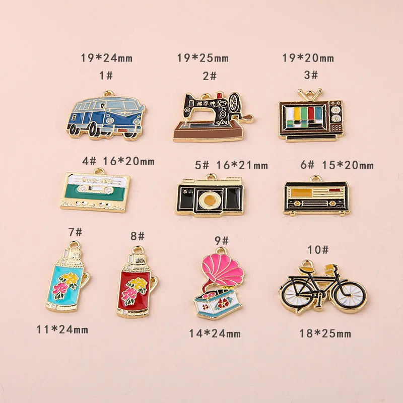 20pcs/lot Nostalgic series life fun bike Magnetic tape TV pendant Enamel DIY accessories Decoration Jewelry making | Украшения и