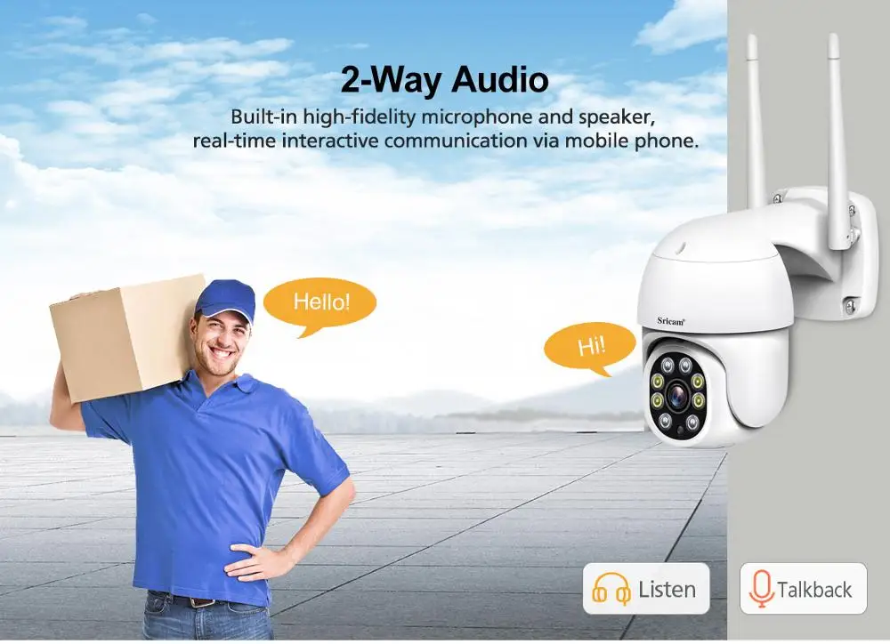 Sricam SP028 2MP PTZ Wi Fi Камера 1080P Ai автоматическое отслеживание Открытый IP двухканальную