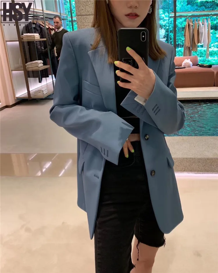 【HSY】 осенние новые женские костюмы высокого качества манжеты разрезы на заказ ремень камвольная ткань синий Повседневный Блейзер комплект Портной брюки костюм