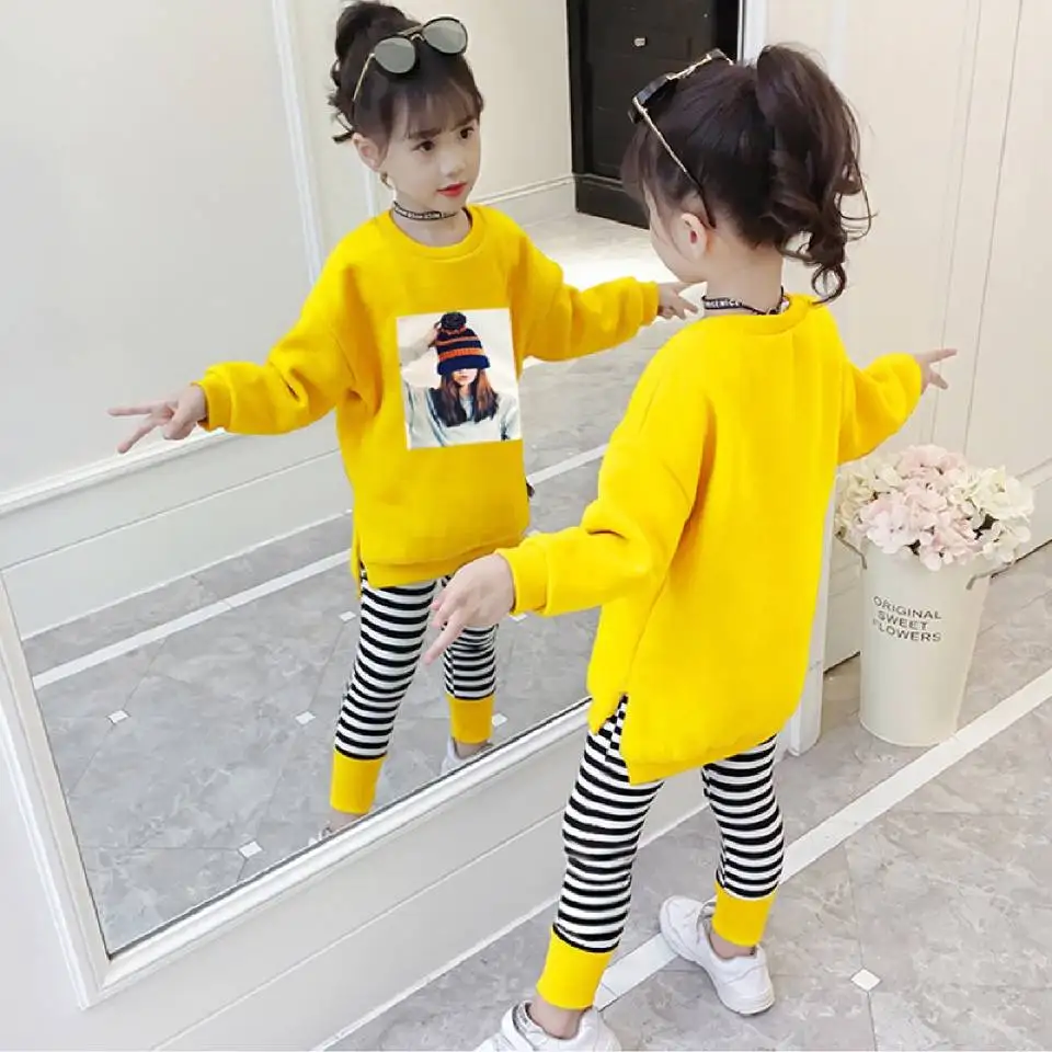 

Комплект одежды из 2 предметов, хлопковая футболка с длинным рукавом и штаны, для девочек, весна-осень