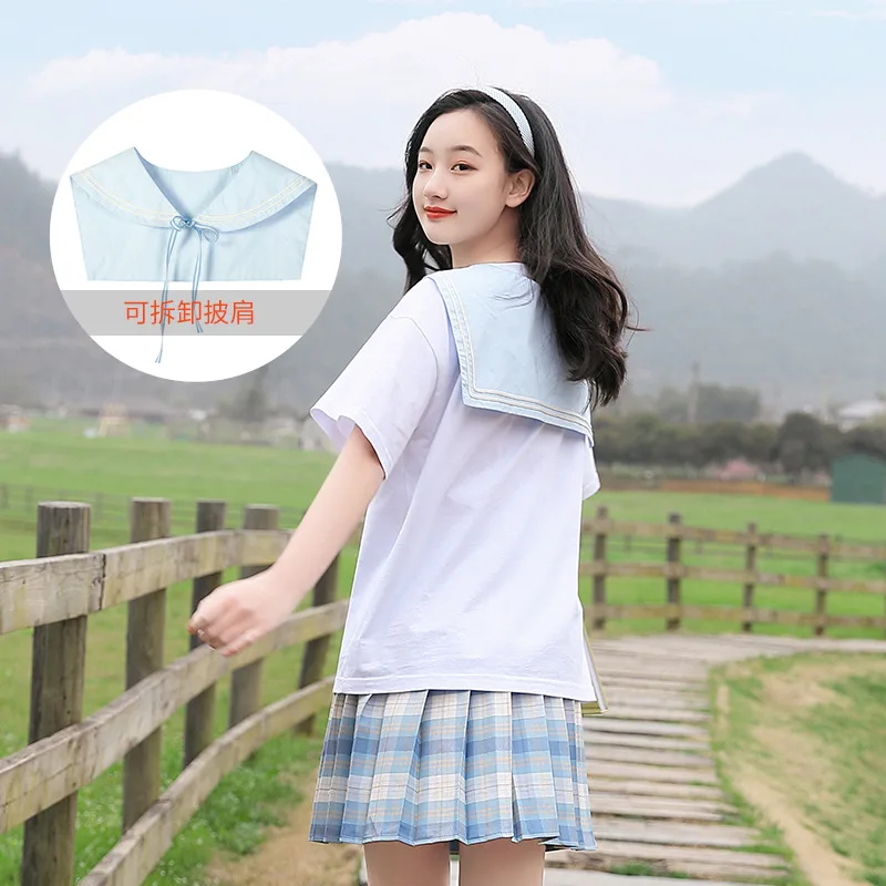 

Junior high school student suit 2021 summer suit new naval academy girl high school student sweet sailor suit two piece set