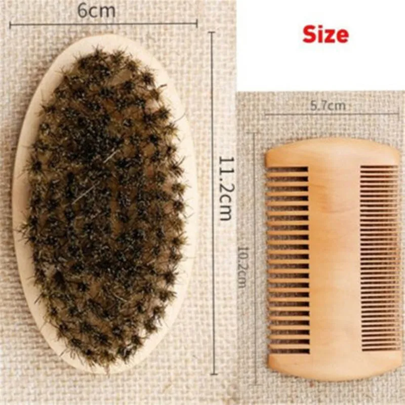 

3PCS/Set Beard Brush Soft Boar Bristle Wood Men Mustache Comb Hairdresser Shaving Tool Bamboo Face Massage Comb With Gift Bag