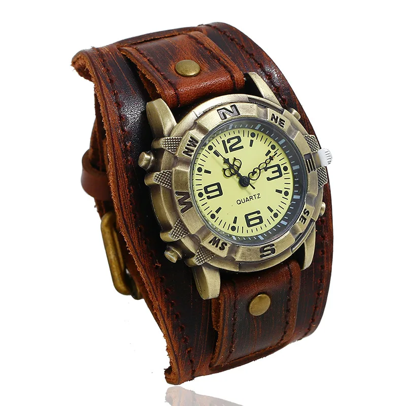 

XIAOMI All-Match Fashion Punk Retro Brown Black Belt Strap Genuine Leather Watch Men Bracelet For Women Jewelry Freely Shipping