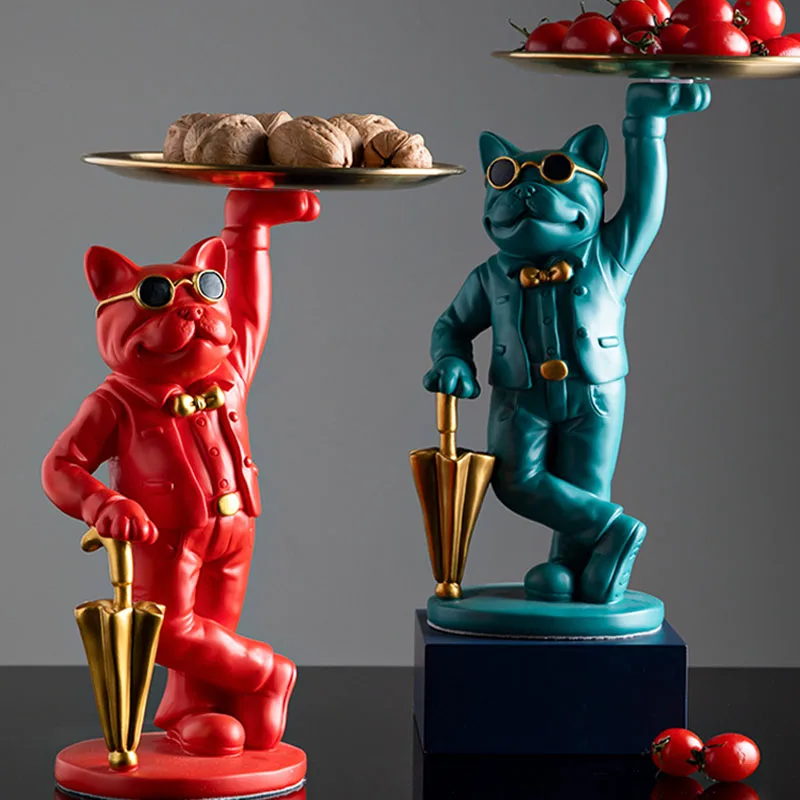 

Bulldog Decorative Figurines Decoration Resin Sculpture Jewelry Storage Box Modern Art Furniture Decorations for Home