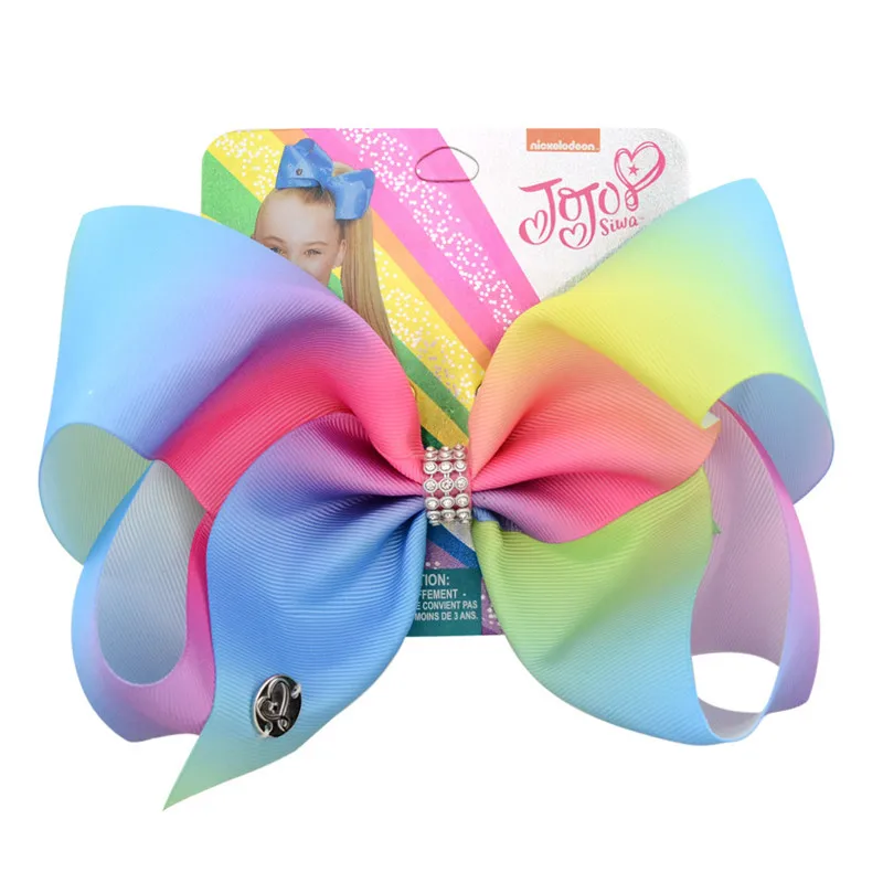 

8" Jojo Bows Kids Handmade Ribbon Hairpin Bowknot Colorful Painting Hair Clip Rainbow Fashion Hair Accessories for Girls