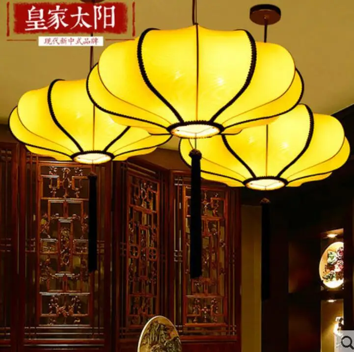 Modern new Chinese style droplight hand-painted cloth art antique bedroom lamp study hotel balcony lantern teahouse lamp