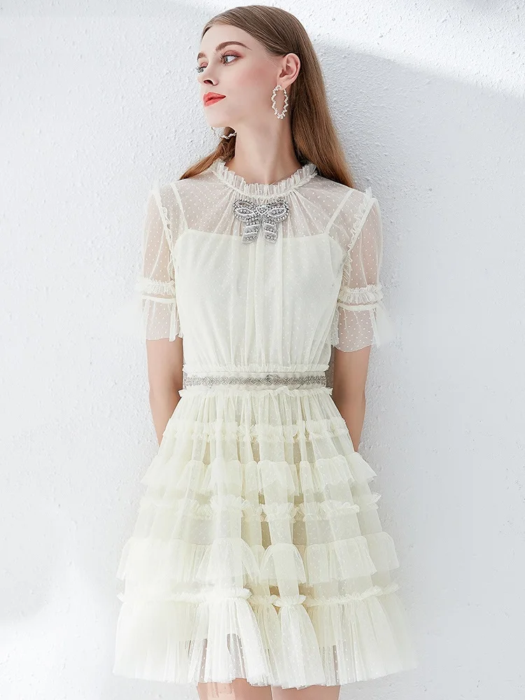 Женское облегающее Сетчатое платье во французском стиле с бантом летнее 2020