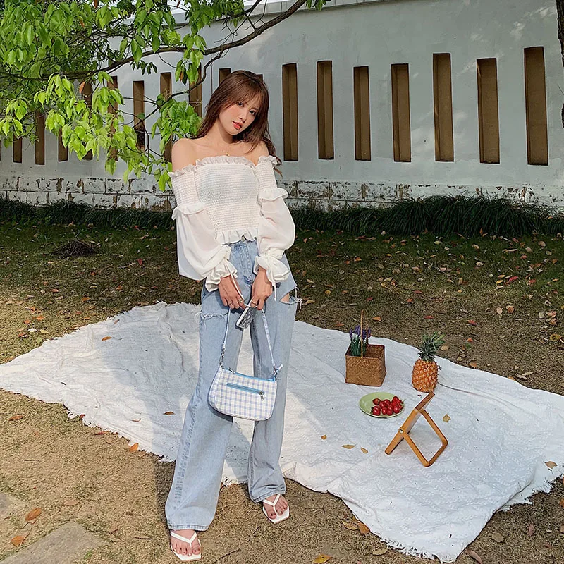 

High Waist Blue Casual Denim Pants Women Winter 2021 Vintage Hole Boyfriends Jeans Long Pants Female Loose Jeans Mujer